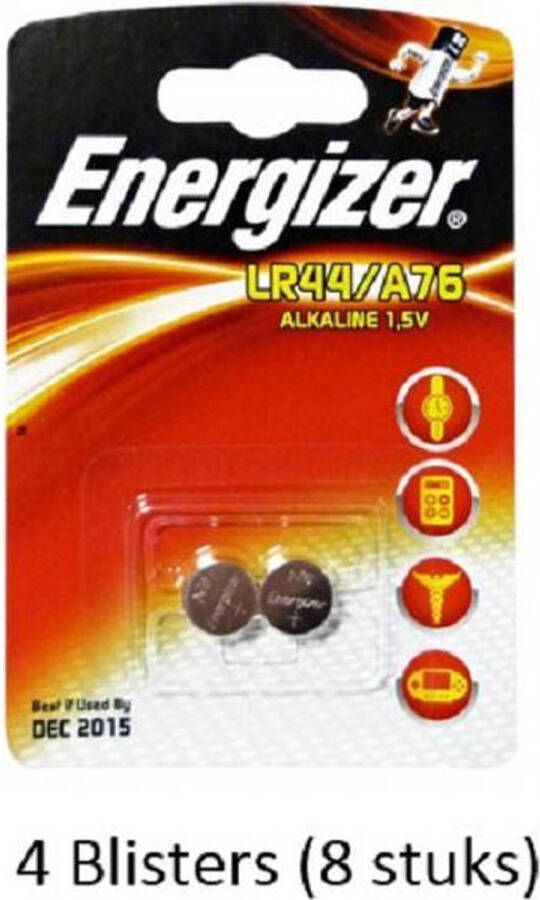 Energizer 8 stuks (4 blisters a 2 stuks) Alkaline knoopcel LR44 A76 1.5V