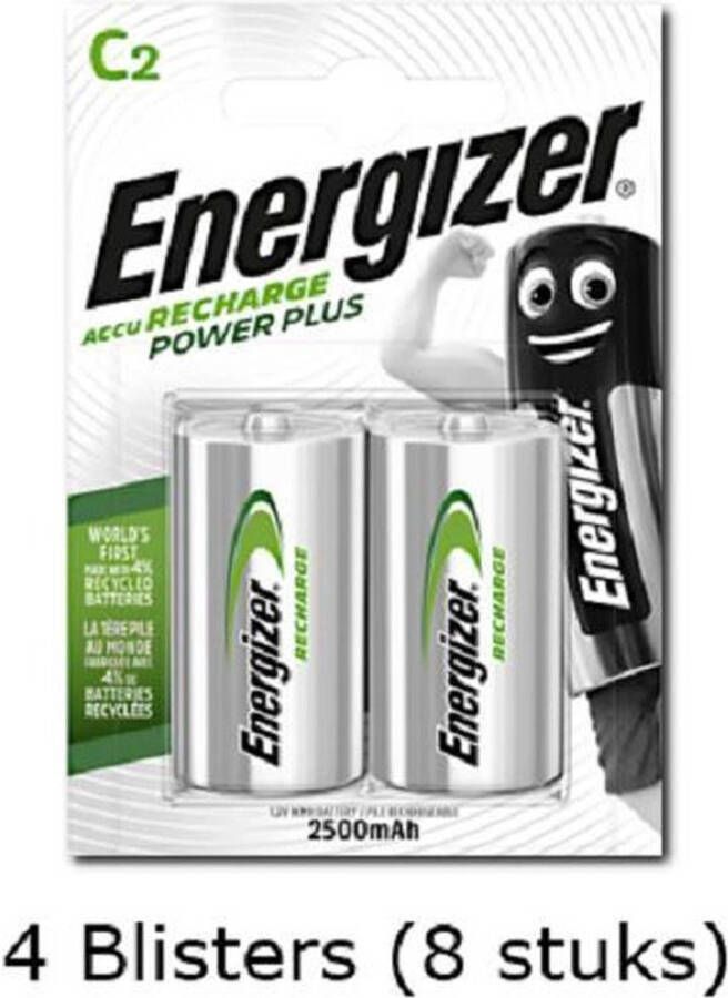 Energizer 8 stuks (4 blisters a 2 stuks) C Power Plus Batterij HR14 oplaadbaar 1.2V 2500mAh rechargeable