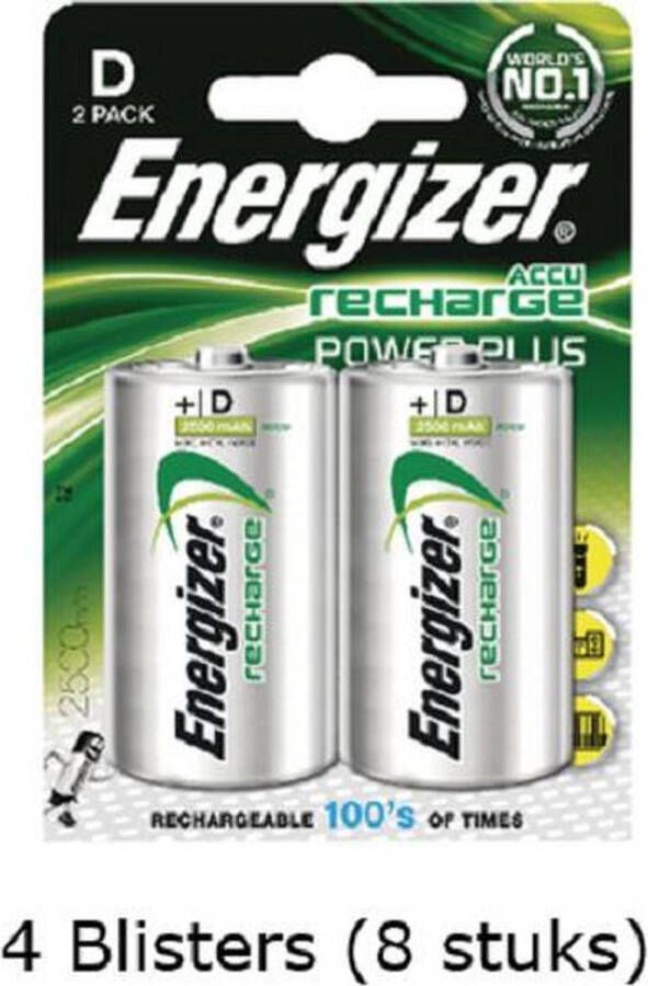 Energizer 8 stuks (4 blisters a 2 stuks) D Power Plus Batterij oplaadbaar 1.2V 2500mAh rechargeable