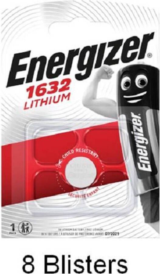 Energizer 8 stuks (8 blisters a 1 stuk) CR1632 Lithium Knoopcel 3V