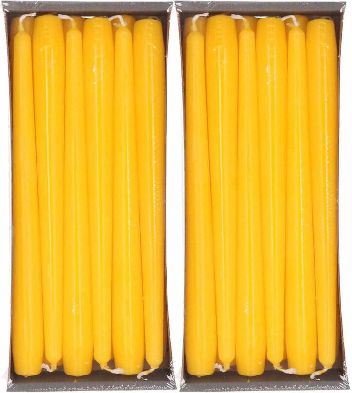 Enlightening Candles 24x Gele dinerkaarsen 25 cm 8 branduren Geurloze kaarsen geel Tafelkaarsen kandelaarkaarsen