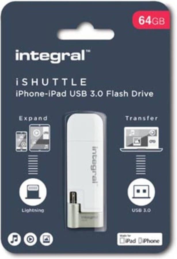 4allshop Integral iShuttle USB 3.0 stick 64 GB wit