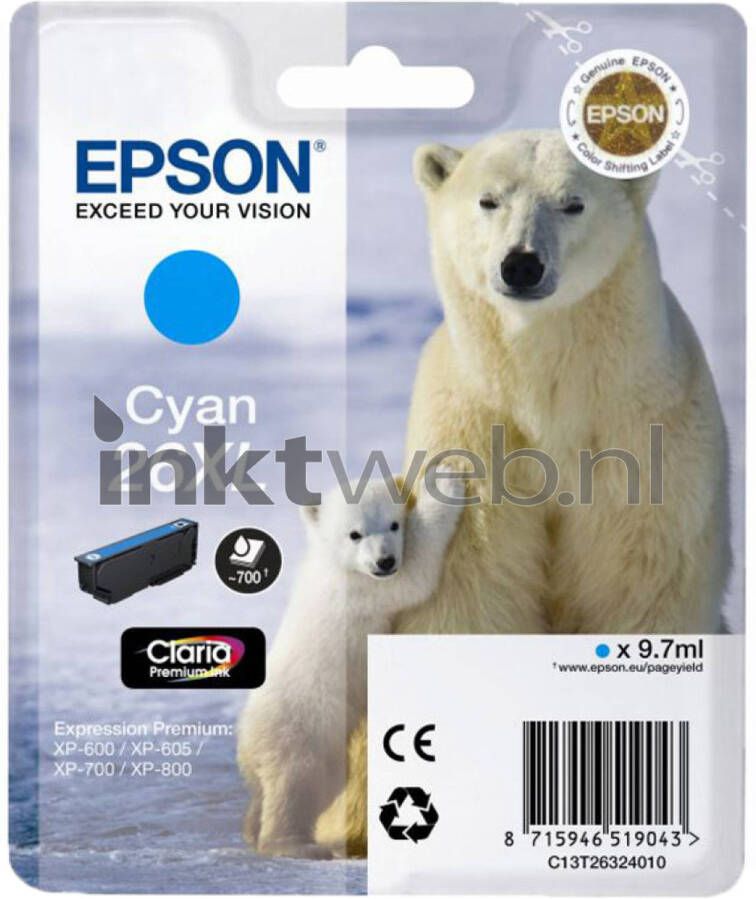 Epson 26XL inktcartridge (cyaan)
