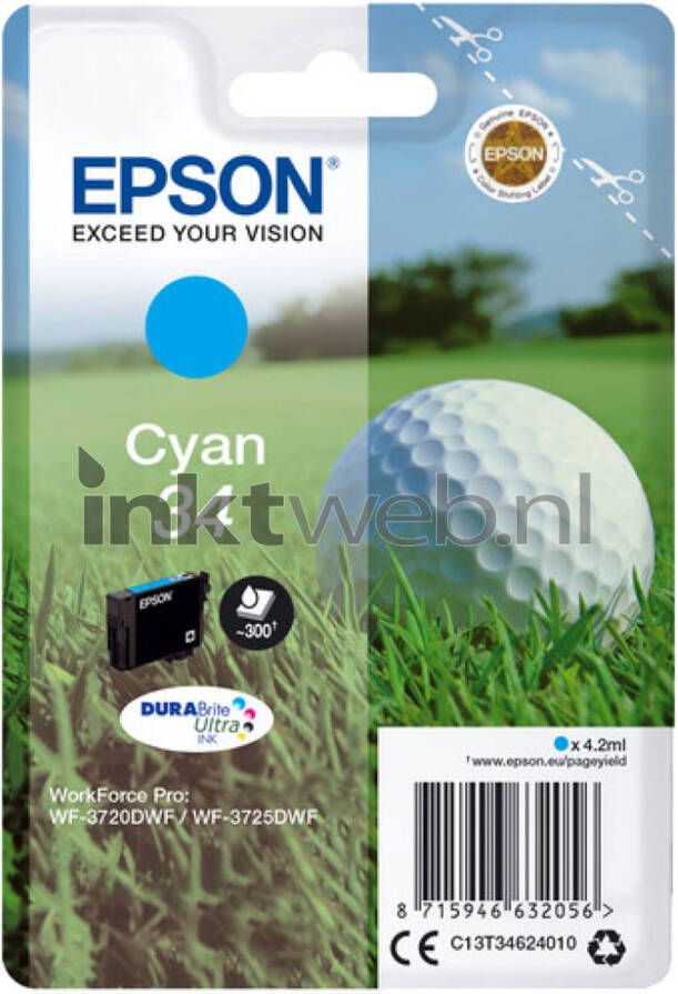 Epson GOLFBAL T3462 CYAN inktcartridge (cyaan)