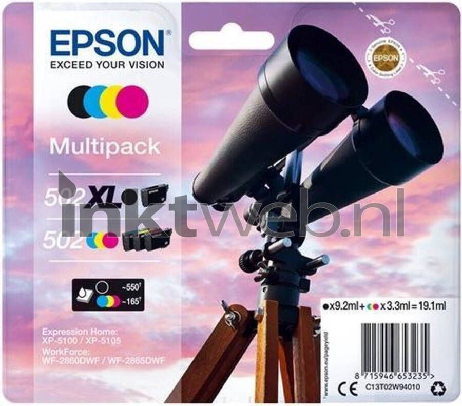 Epson 502XL 502 Multipack zwart en kleur cartridge