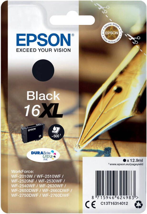 Epson inktcartridge 16XL 500 pagina&apos;s OEM C13T16314012 zwart 10 stuks