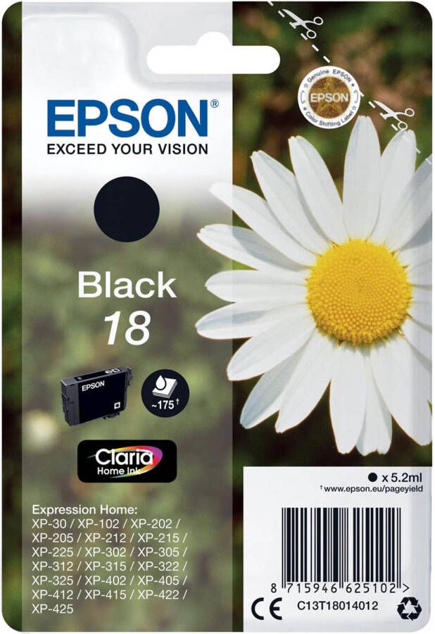 Epson inktcartridge 18 175 pagina's OEM C13T18014012 zwart