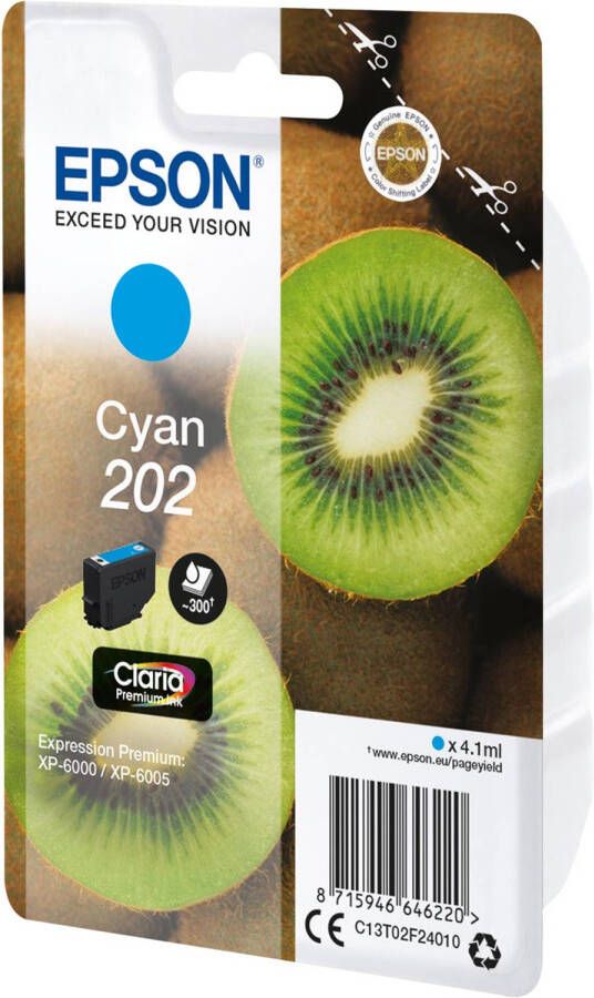 Epson inktcartridge 202 300 pagina&apos;s OEM C13T02F24010 cyaan