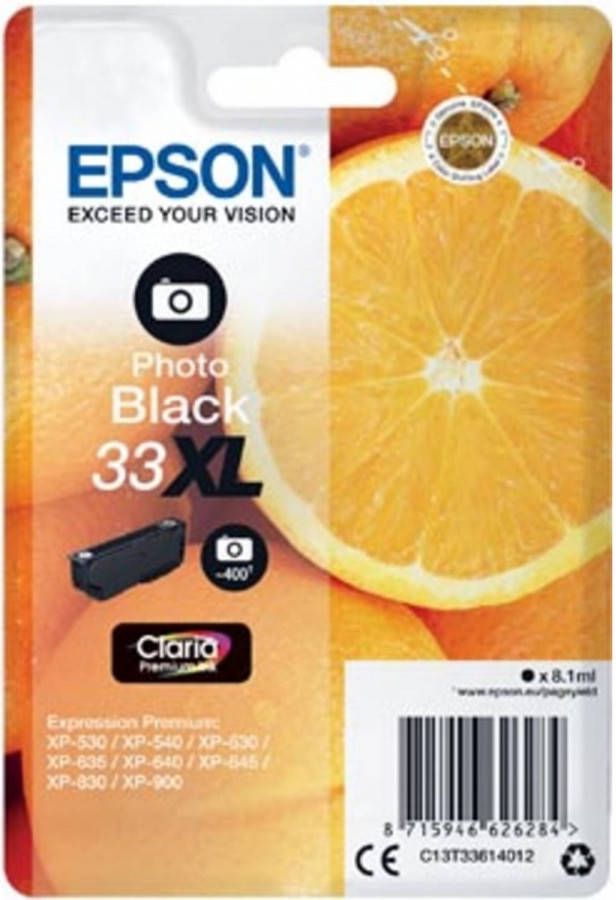 Epson inktcartridge 33XL foto zwart 400 pagina&apos;s OEM: C13T33614012