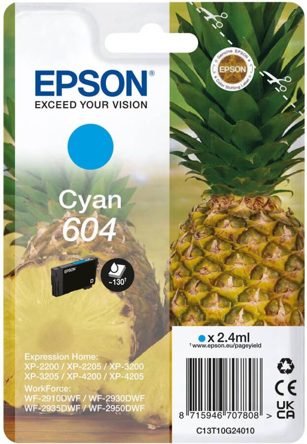 Epson inktcartridge 604 130 pagina&apos;s OEM C13T10G24010 cyaan