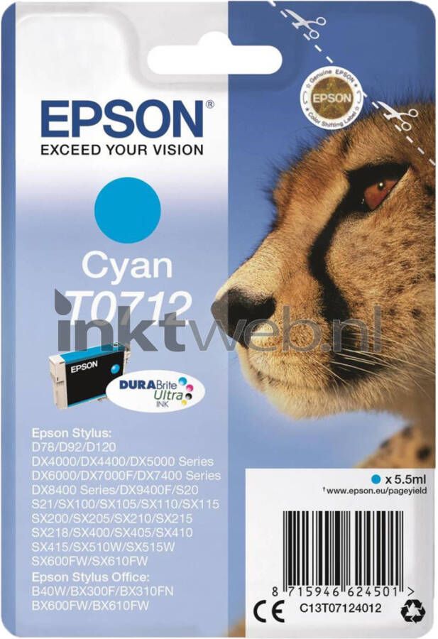 Epson T0712 inktcartridge (cyaan)