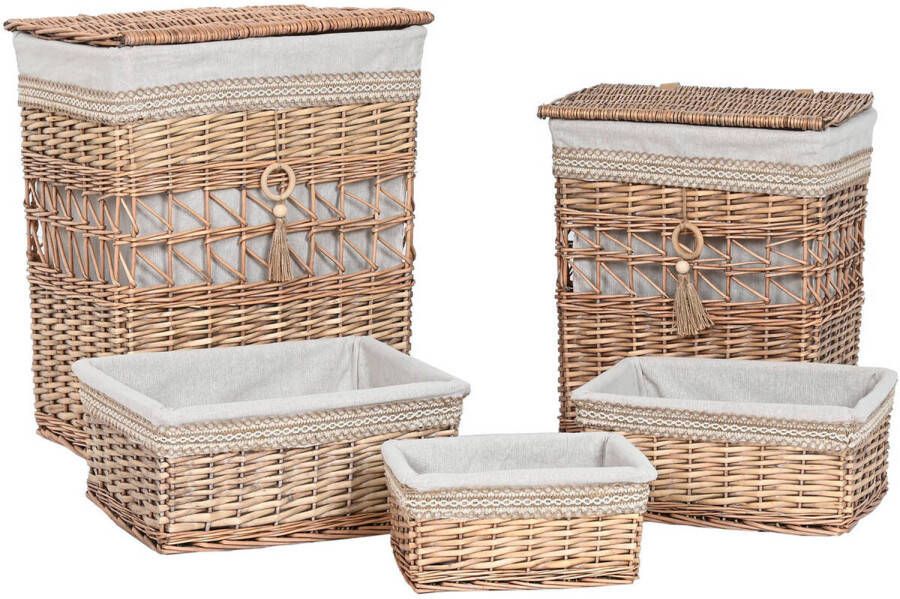 Esprit Wasmand Home Beige Natuurlijk vlechtwerk Shabby Chic 47 x 35 x 55 cm 5 Onderdelen