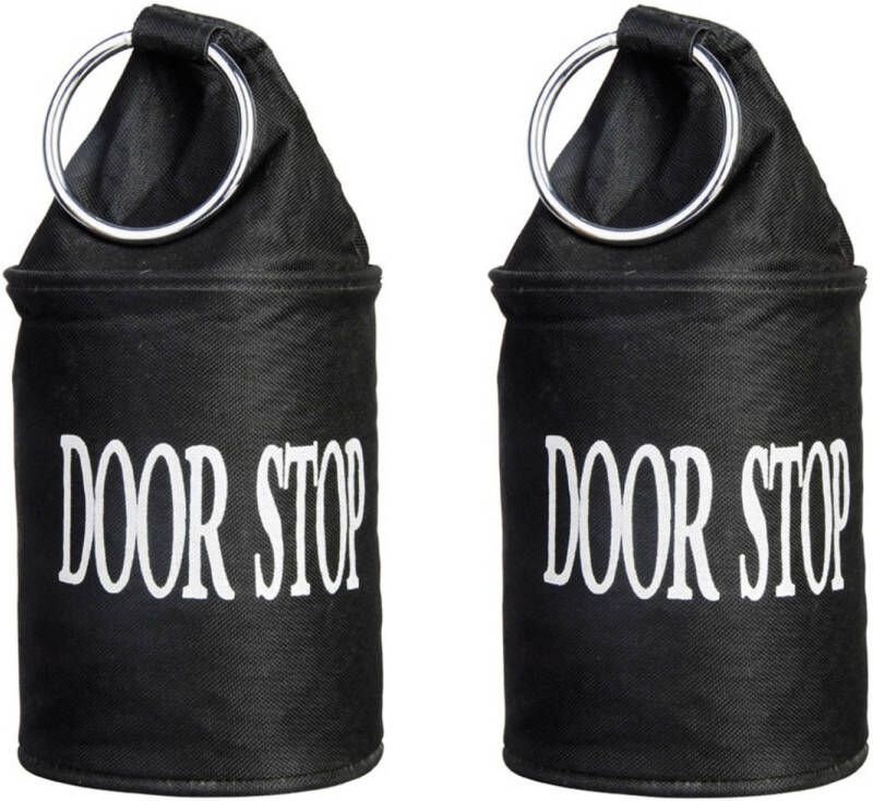 Esschert Design 2x Zwarte deurstoppers met ring 28 cm canvas Deurstoppers