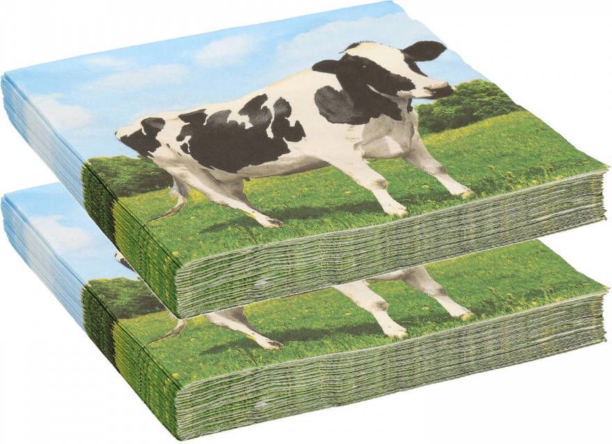 Esschert Design 40x Boerderij thema servetten met koeien print 33 x 33 cm Feestservetten