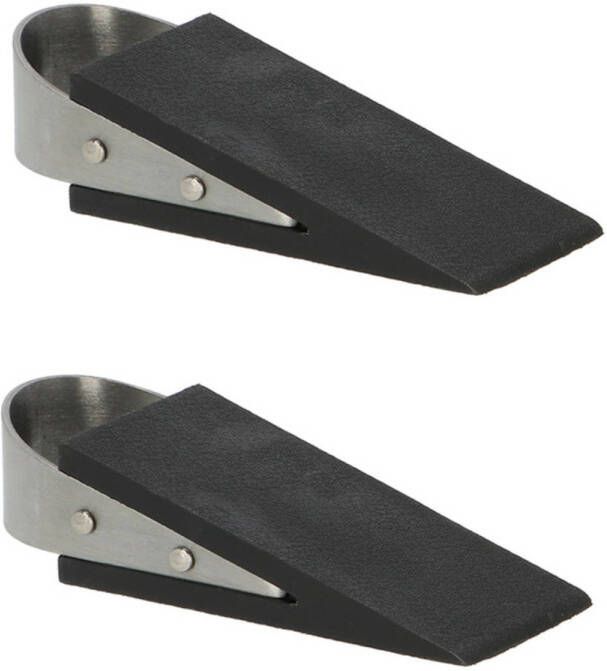 Esschert Design Esschert deurstopper deurwig 2x rvs rubber zwart anti-slip 12 x 5 x 3 cm Deurstoppers