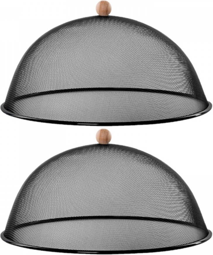 Esschert Design Set van 2x stuks luxe stevige vliegenkappen voedselkappen zwart metaal 43 cm ongedierte vliegenkap