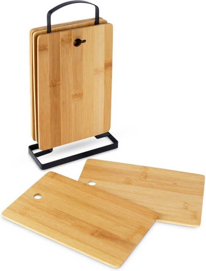 Excellent Houseware Broodplankjes met houder 6x bamboe hout 22 x 15 cm ontbijtplankjes Snijplanken