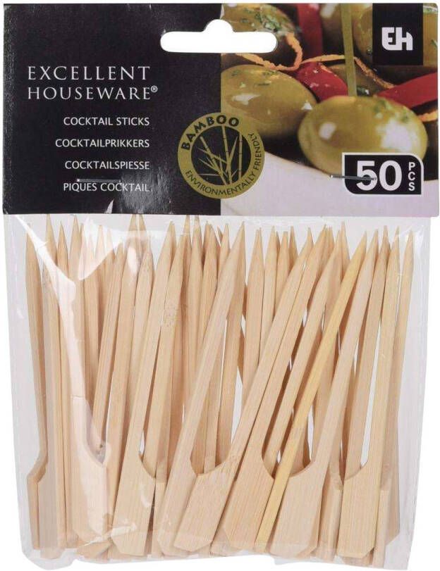 Excellent Houseware Cocktail tapas prikkers 50x stuks 9 cm bamboe hapjes prikker Cocktailprikkers