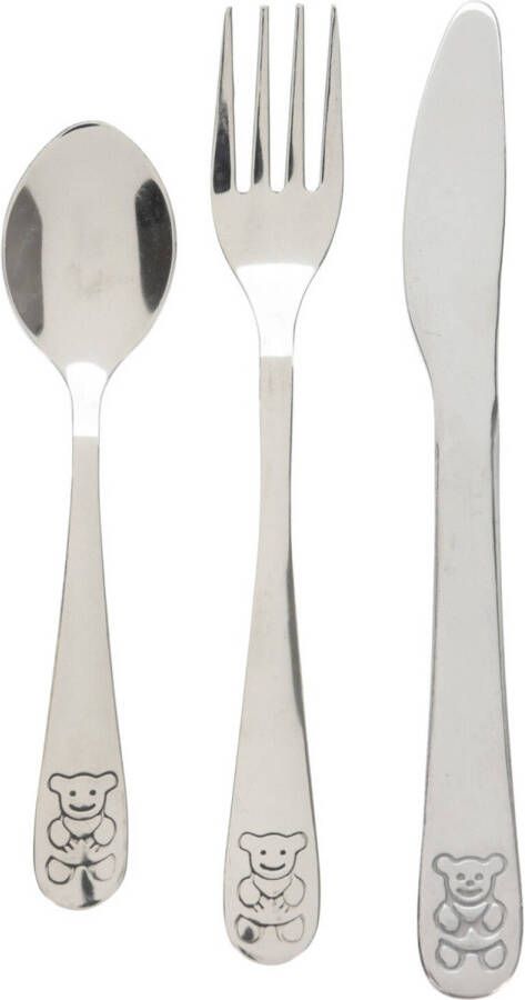 Excellent Houseware Cutlery for Kids bestekset met beer 3-delig zilver RVS voor kinderen Besteksets