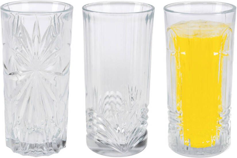 Excellent Houseware Drinkglazen Palm Springs 3x helder transparant glas 380 ml decoratief Drinkglazen