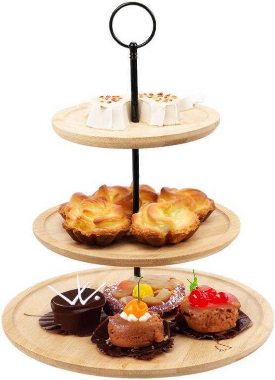 Excellent Houseware Etagere bamboe hout 3-laags presenteer serveer schalen D28 x H40 cm high tea Etageres