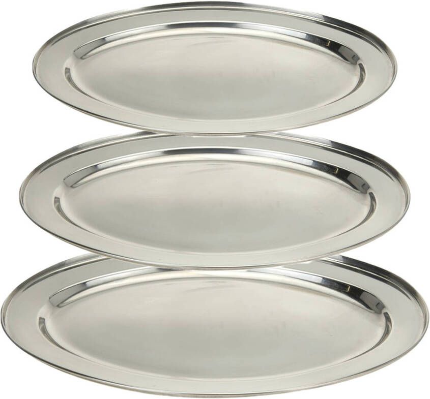 Excellent Houseware food serving bowls plates set 3x oval silver ss metal 35 40 45 cm voedsel serveren