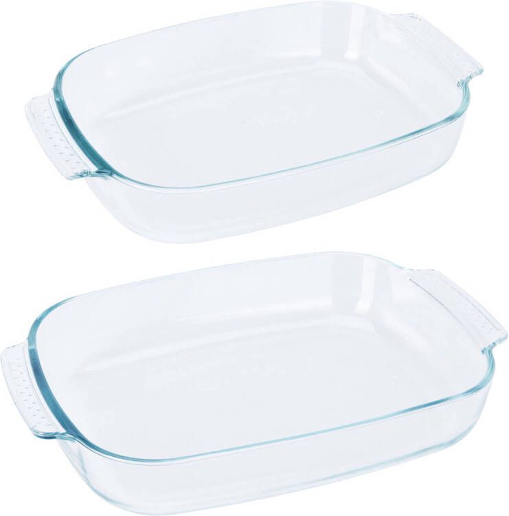 Excellent Houseware Ovenschalen 2-delige set glas ovaal 2.7 en 3.8 Liter vaatwasser bestendig Ovenschalen