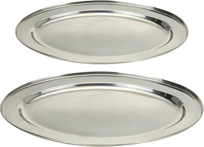 Excellent Houseware serveerschalen set 2x stuks ovaal zilver rvs 35 x 21 cm 45 x 29 cm voedsel serveren