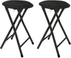 Excellent Houseware Set Van 2x Bijzet Krukje stoel Opvouwbaar Zwart D30 X H45 Cm Krukjes