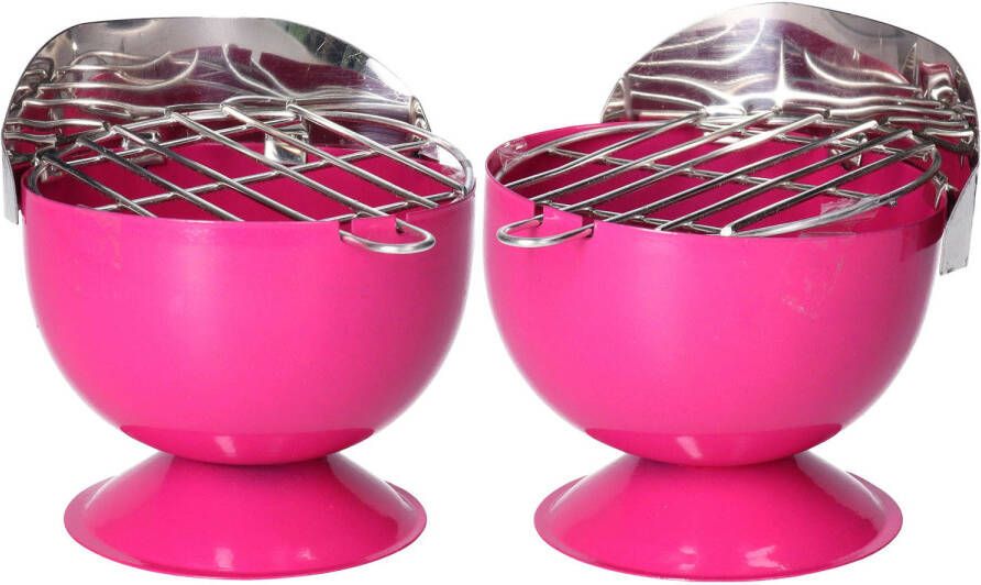 Excellent Houseware Set van 2x stuks asbak als BBQ vorm metaal 12 cm roze voor binnen buiten Asbakken