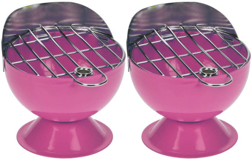 Excellent Houseware Set van 2x stuks asbak als BBQ vorm metaal 12 cm roze voor binnen buiten Asbakken