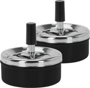 Excellent Houseware Set Van 2x Stuks Druk En Draai Tafel Asbak Metaal Zwart chrome 9 X 5 Cm Asbakken