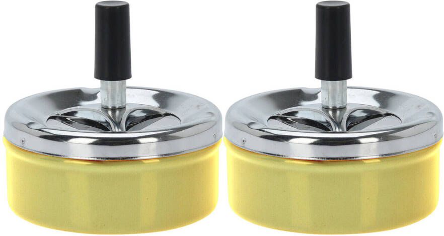 Excellent Houseware Set van 2x stuks ronde draaiasbak drukasbak metaal 10 cm geel voor binnen buiten Asbakken