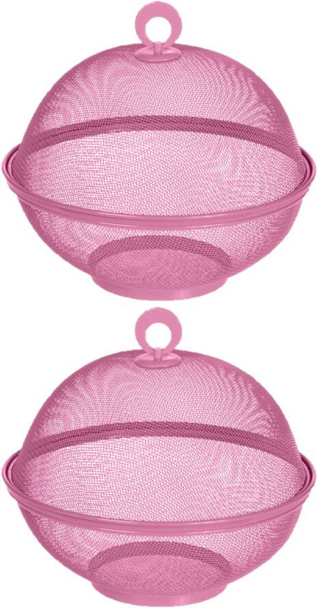 Excellent Houseware Set van 2x stuks roze voedselkappen vliegenkappen 2-laags metaal 25 cm ongedierte vliegenkap