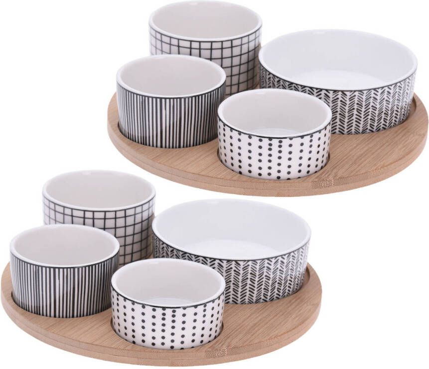 Excellent Houseware Set van 2x stuks serveerplanken bamboe dia 22 cm met 8x luxe hapjes saus tapas porselein schaaltjes Serveerplanken