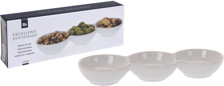 Excellent Houseware Snackschaal porselein 3-vaks 24x8x3cm