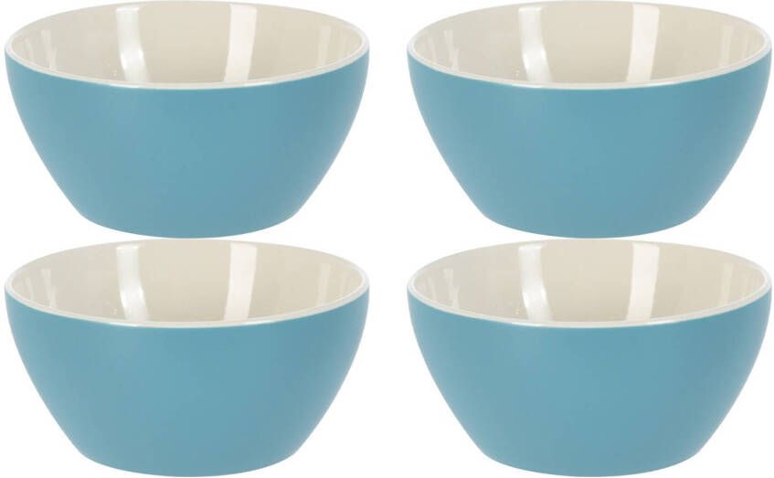 Excellent Houseware Soepkommen schaaltjes 4x Acapulco porselein D14 x H6.5 cm blauw Kommetjes