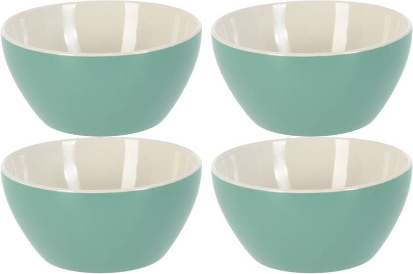 Excellent Houseware Soepkommen schaaltjes 4x Acapulco porselein D14 x H6.5 cm groen Kommetjes