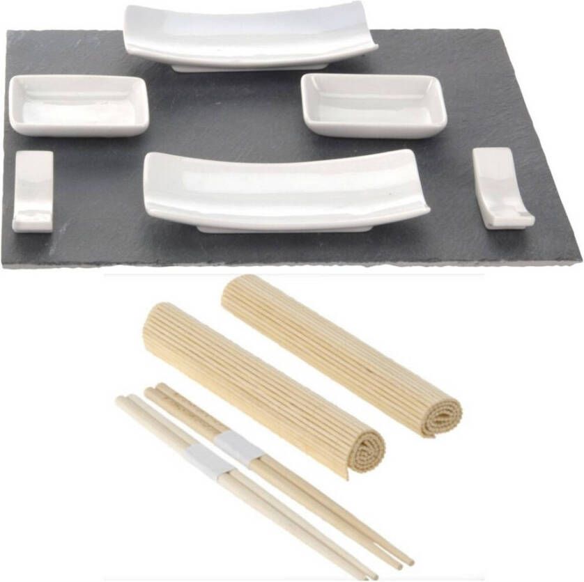 Excellent Houseware Sushi Servies Set 11-delig Leisteen voor 2 Personen Keukengerei