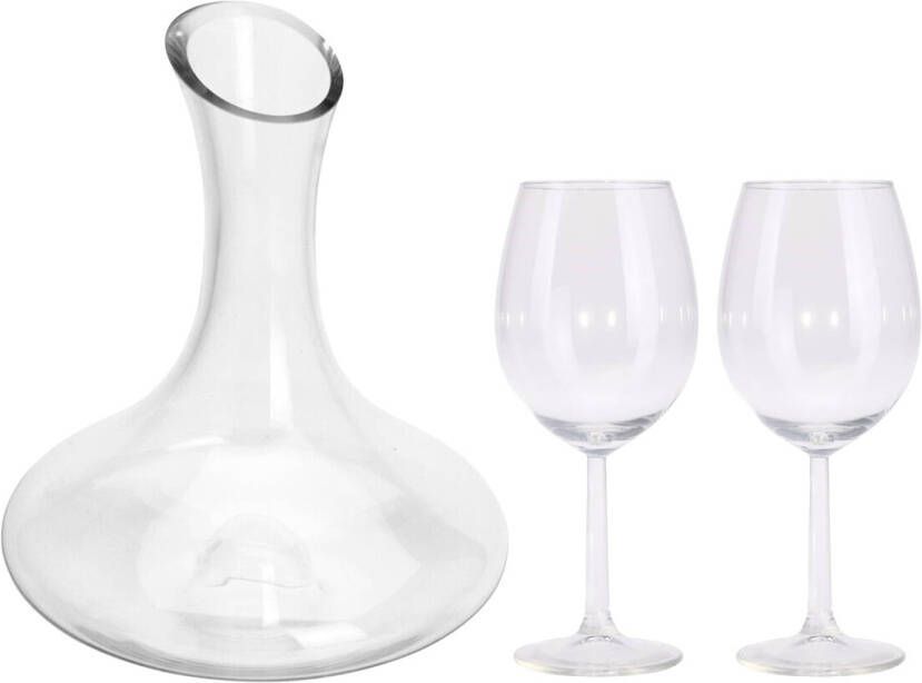 Excellent Houseware Wijn karaf decanteer kan 1 5 liter met 4x rode wijnglazen 430 ml Decanteerkaraf