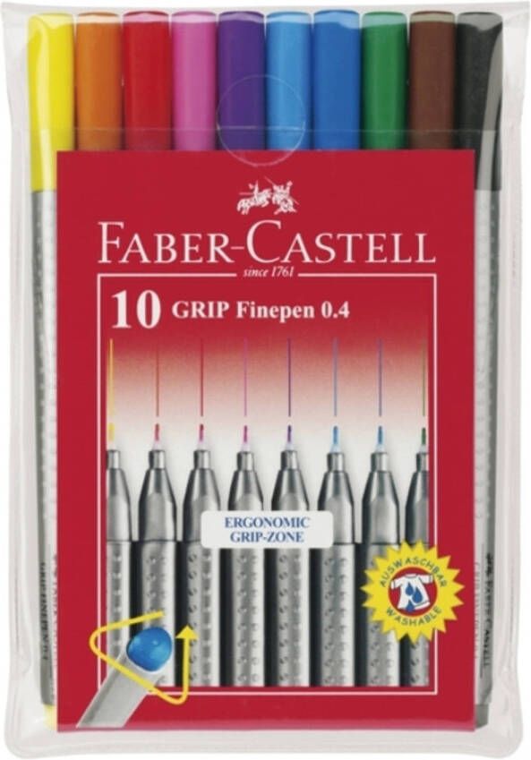 Faber Castell Fineliner GRIP 0 4mm etui a 10 stuks assorti