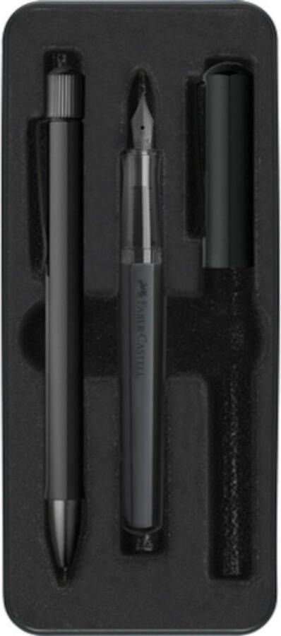 Faber Castell schrijfset M B aluminium RVS zwart blauw 4-delig