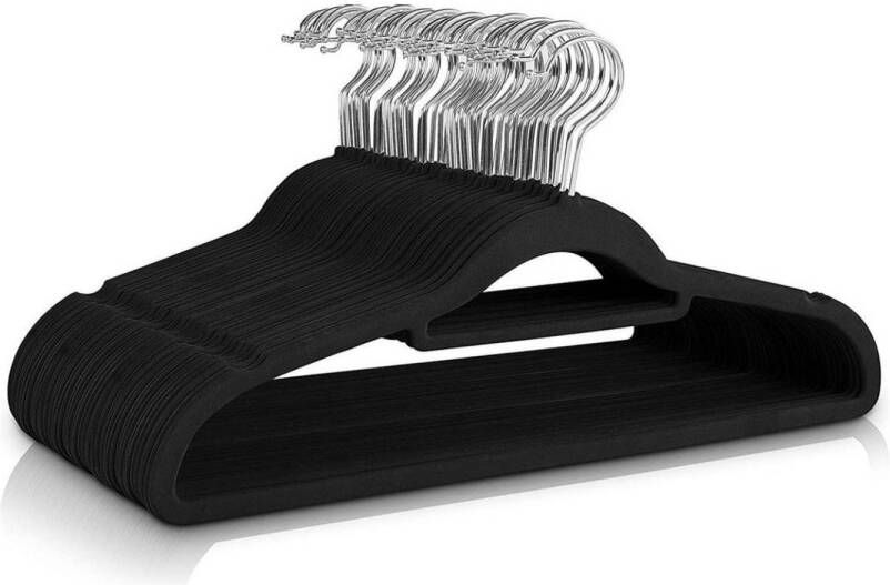 Fedec 50 XEMM Kledinghangers Met broeklat Suede kledinghangers Kleerhangers Zwart
