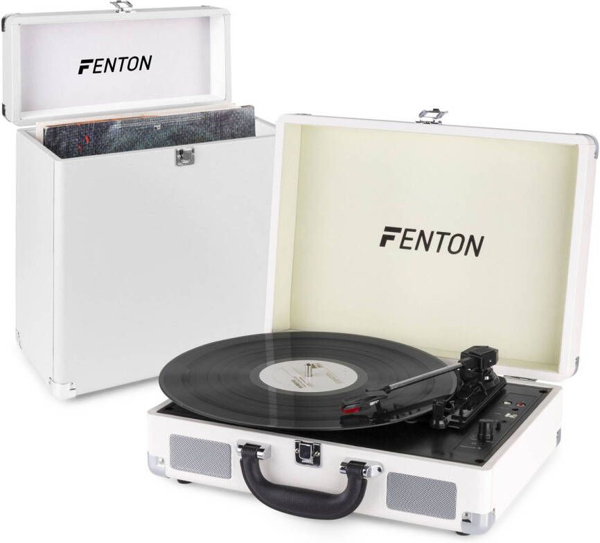 Fenton Platenspeler RP115D platenspeler met Bluetooth auto-stop USB en bijpassende platenkoffer Wit
