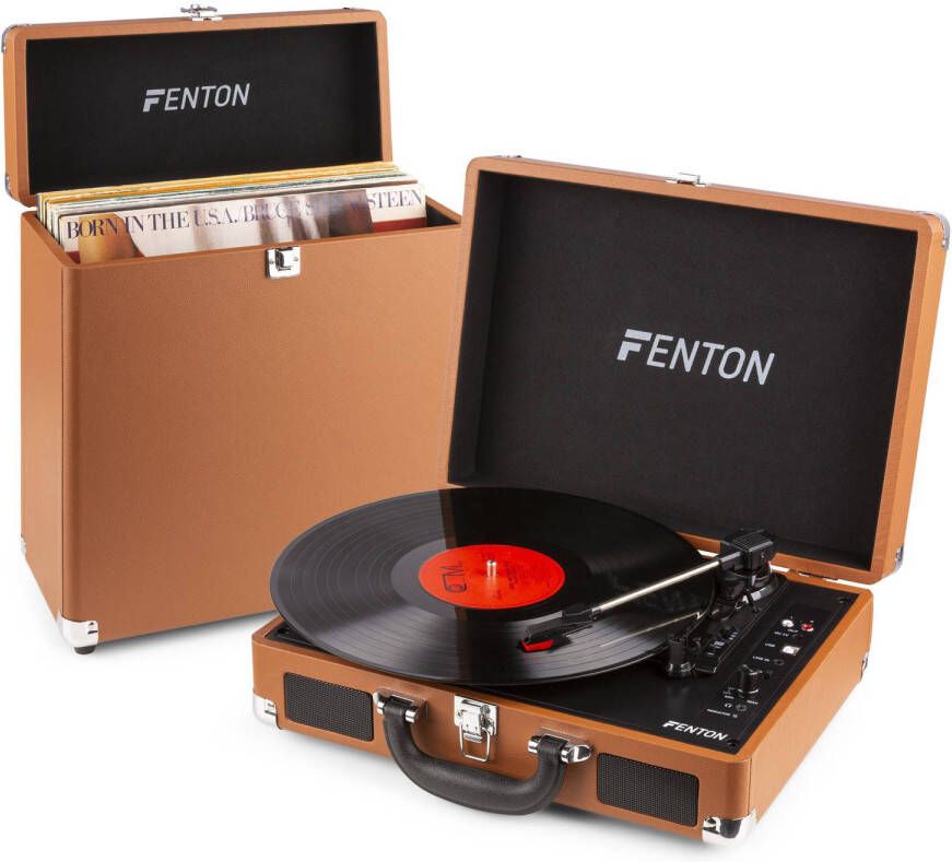 Fenton Platenspeler RP115F platenspeler met Bluetooth auto-stop USB en bijpassende platenkoffer Bruin