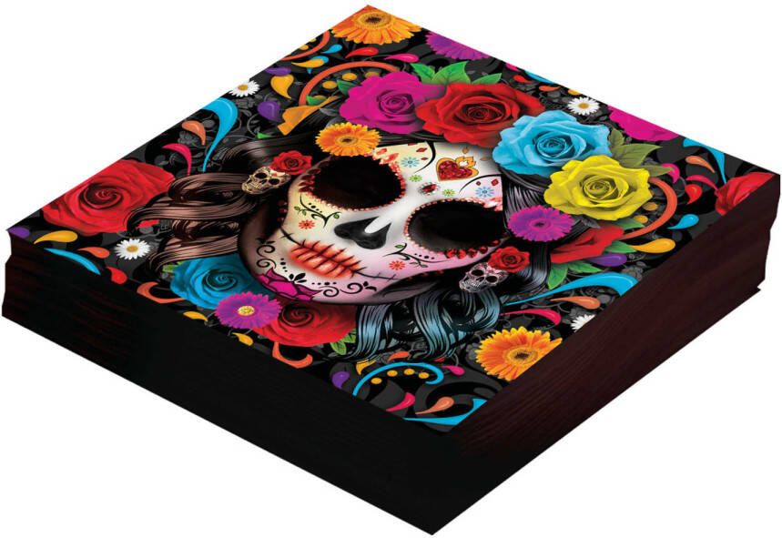 Fiestas Guirca Day of the Dead servetten 12x gekleurd papier 33 x 33 cm Feestservetten