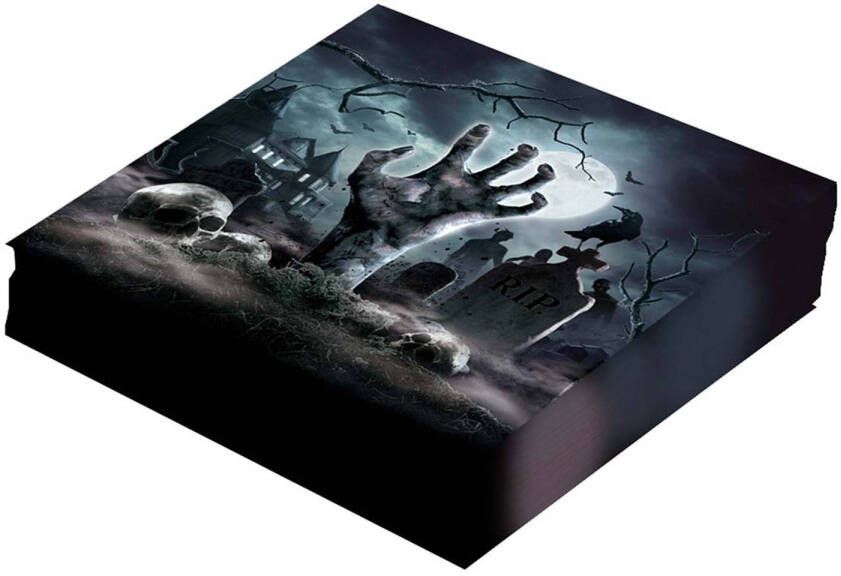 Fiestas Guirca Halloween horror begrafenis servetten 12x zwart papier 33 x 33 cm Feestservetten