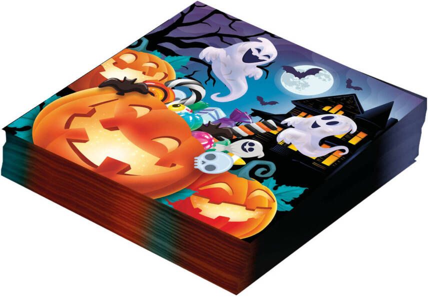 Fiestas Guirca Halloween horror pompoen servetten 12x oranje papier 33 x 33 cm Feestservetten