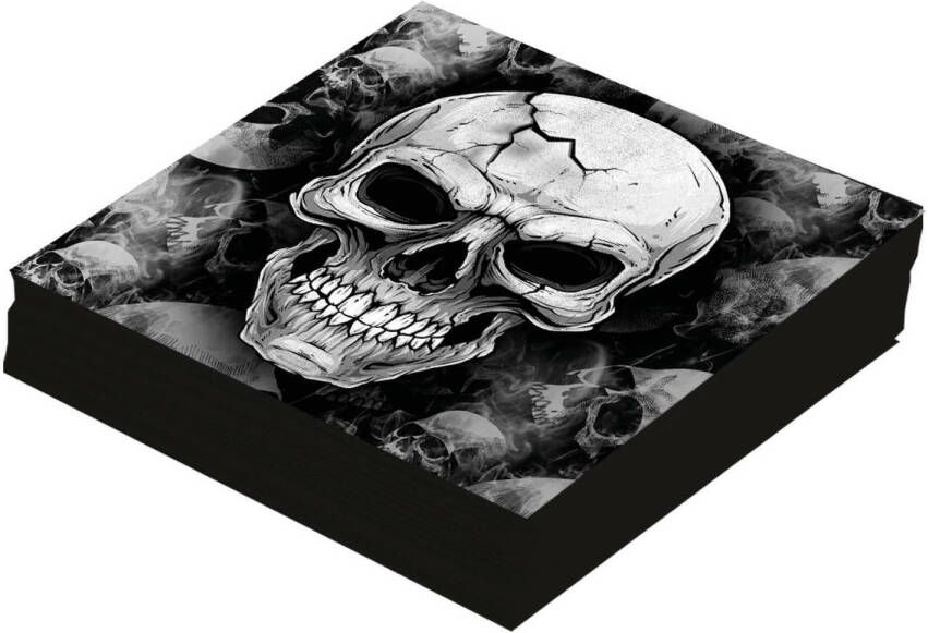 Fiestas Guirca Halloween horror schedel doodshoofd servetten 12x zwart papier 33 cm Feestservetten