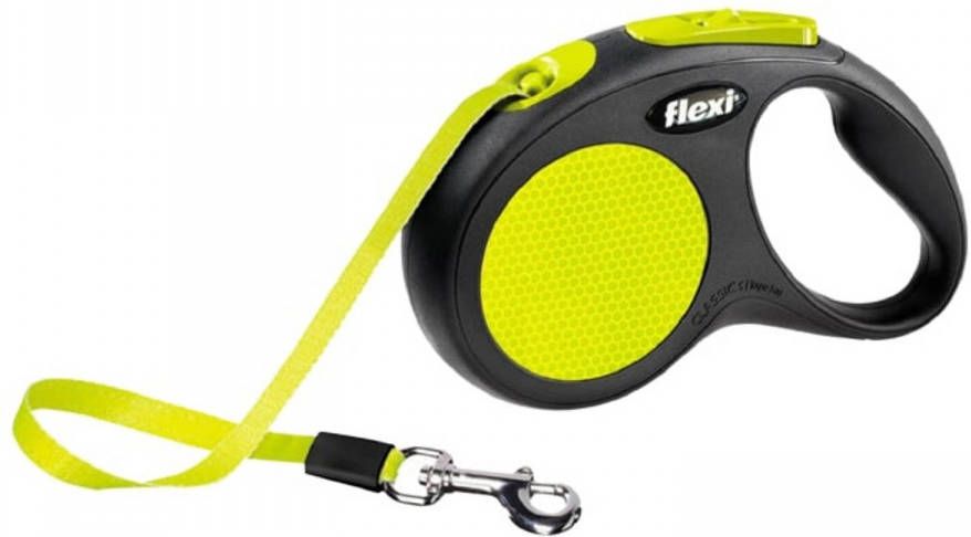 Flexi Classic Neon Band Rollijn Hondenriem Zwart Geel Kunststof S 5 meter